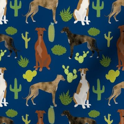 greyhounds and cactus fabric dog fabrics for sewing - navy