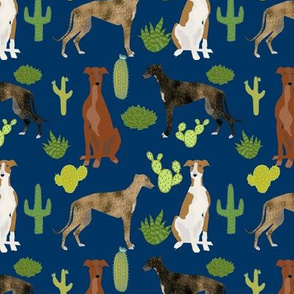 greyhounds and cactus fabric dog fabrics for sewing - navy