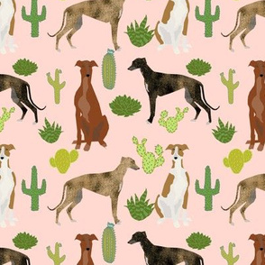 greyhounds and cactus fabric dog fabrics for sewing - blush pink