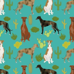 greyhounds and cactus fabric dog fabrics for sewing - turquoise