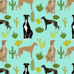 greyhounds and cactus fabric dog fabrics for sewing - aqua