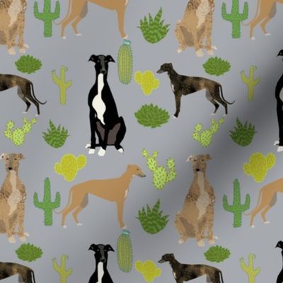 greyhounds and cactus fabric dog fabrics for sewing - grey