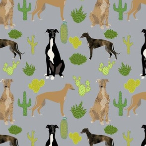 greyhounds and cactus fabric dog fabrics for sewing - grey