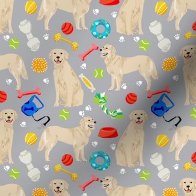 golden retrievers fabric dogs and dog toys design - grey