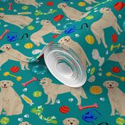 golden retrievers fabric dogs and dog toys design - teal