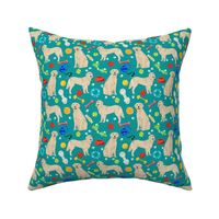 golden retrievers fabric dogs and dog toys design - teal