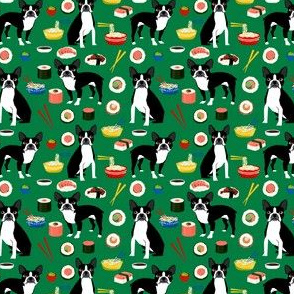 boston terrier fabric sushi and dogs design 