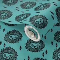 lion fabric // turquoise lion head design small scale andrea lauren fabric