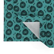 lion fabric // turquoise lion head design small scale andrea lauren fabric