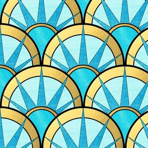 Fancy Art Deco Fan Pattern in Blue and Gold