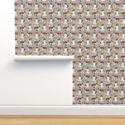 saint bernard dog fabric dogs and junk food designs tacos fries donuts - grey