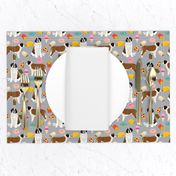 saint bernard dog fabric dogs and junk food designs tacos fries donuts - grey