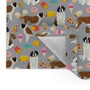 saint bernard dog fabric dogs and junk food designs tacos fries donuts - grey