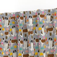 saint bernard dog fabric dogs and junk food designs tacos fries donuts - grey