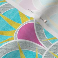 Fancy Art Deco  Fan in Pink, Aqua and Yellow