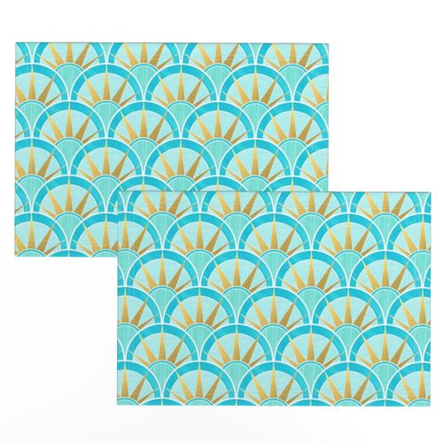 Blue and Green Art Deco Inspired Pattern with Gold