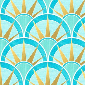 Blue and Green Art Deco Inspired Pattern with Gold