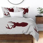 large plaid buck on light grey linen - 42" width