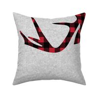 large plaid buck on light grey linen - 42" width