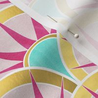 Fancy Art Deco Fan Pattern in Mint, Gold and  Magenta