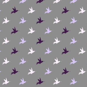 Hummingbirds- Purple, Lavender, Lilac on Grey/Gray - purple birds