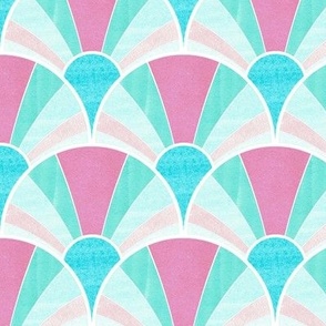 Flowing Art Deco Fan Pattern in Pink and Blue
