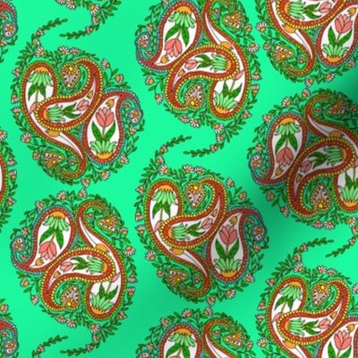 Springtime Floral Paisley on Green