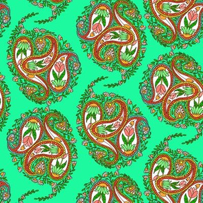 Springtime Floral Paisley on Green