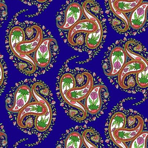 Springtime Floral Paisley on Royal Blue