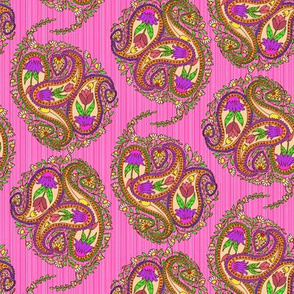 Springtime Floral Paisley on Pink Stripes