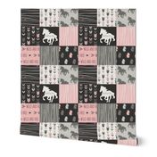 3” Horse Patchwork - Pink,  Black and Grey