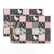 3” Horse Patchwork - Pink,  Black and Grey