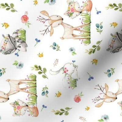 Woodland Friends - Deer Fox Raccoon Bunny Flowers Baby Girl Nursery Blanket Sheets Bedding, ROTATED