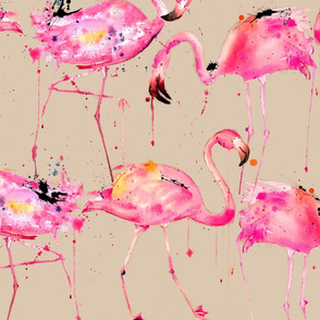 flamingo repeat on beige