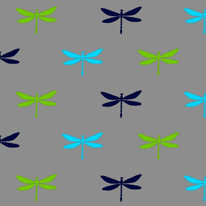 Dragonflies - navy, lime, grey, and bright blue dragonfly