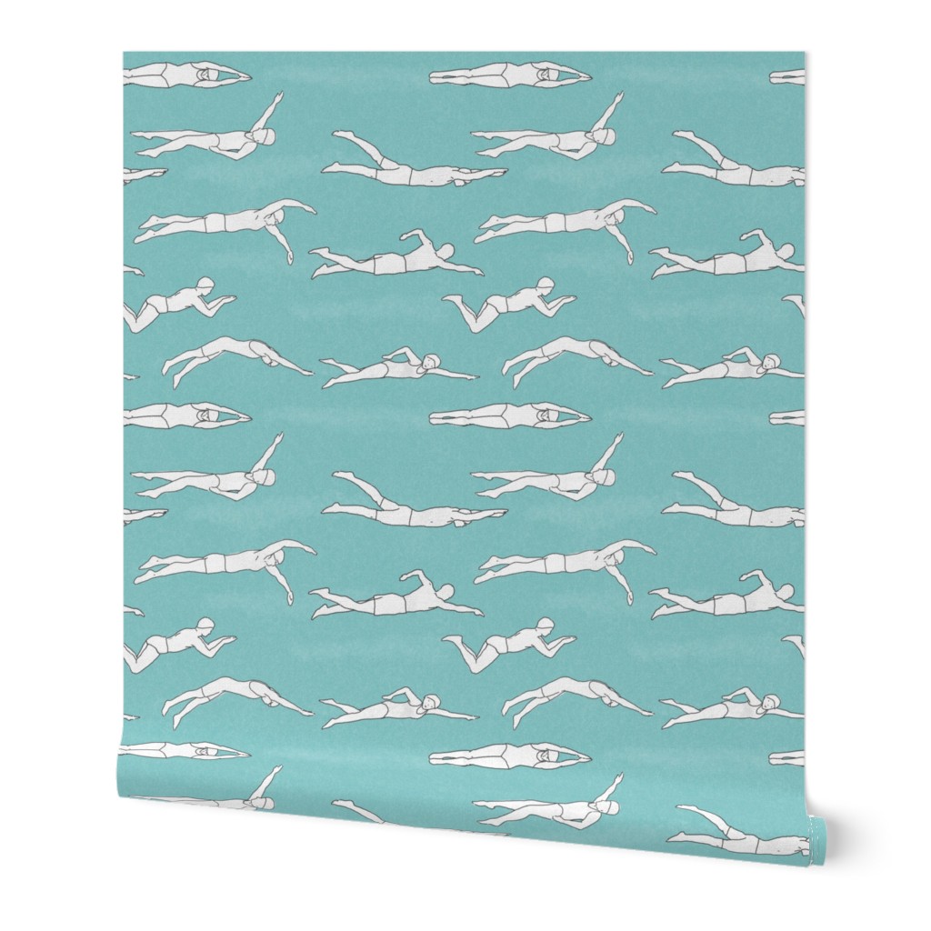 Swimmers on Light Blue