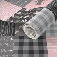 Pink Moose Wholecloth Patchwork squares - pink and grey, buffalo check, woodgrain, wild and free