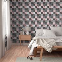 Pink Moose Wholecloth Patchwork squares - pink and grey, buffalo check, woodgrain, wild and free