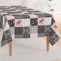 Pink Moose Wholecloth Patchwork squares - pink and grey, buffalo check, woodgrain, wild and free