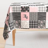 Pink Moose Wholecloth Patchwork squares - pink and grey, buffalo check, woodgrain, wild and free