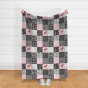 Pink Moose Wholecloth Patchwork squares - pink and grey, buffalo check, woodgrain, wild and free