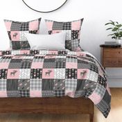 Pink Moose Wholecloth Patchwork squares - pink and grey, buffalo check, woodgrain, wild and free