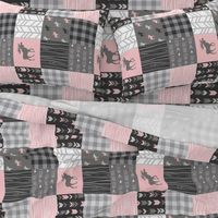 Pink Moose Rotated Wholecloth Patchwork Quilt - pink and grey Baby Girl Woodland