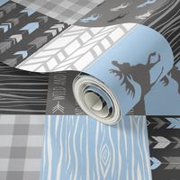 Moose Patchwork Quilt - Wholecloth - Blue, Grey and Black - Buffalo Plaids - Baby Boy Woodland blue and grey