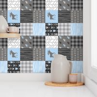 Moose Patchwork Quilt - Wholecloth - Blue, Grey and Black - Buffalo Plaids - Baby Boy Woodland blue and grey