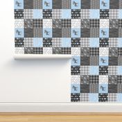 Moose Patchwork Quilt - Wholecloth - Blue, Grey and Black - Buffalo Plaids - Baby Boy Woodland blue and grey