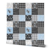 Moose Patchwork Quilt - Wholecloth - Blue, Grey and Black - Buffalo Plaids - Baby Boy Woodland blue and grey