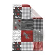 Moose Wholecloth Quilt - red, black, grey and white - Buffalo Plaid, wood, arrows - Wild and Free