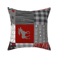 Moose Wholecloth Quilt - red, black, grey and white - Buffalo Plaid, wood, arrows - Wild and Free