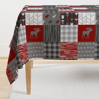 Moose Wholecloth Quilt - red, black, grey and white - Buffalo Plaid, wood, arrows - Wild and Free